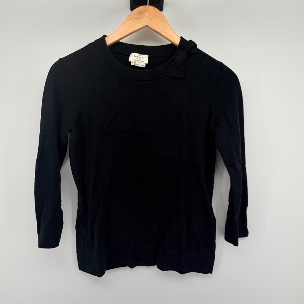 Kate Spade New York Bow Shoulder Sweater Black Cotton Cashmere Knit Womens S